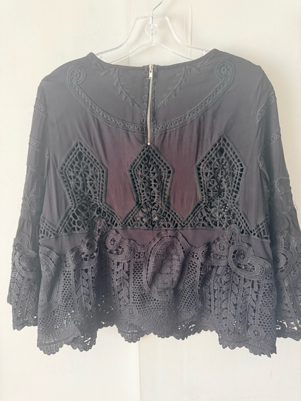 Soft Surroundings Black Crochet Lace Bell-Sleeve Blouse - Picture 4 of 5